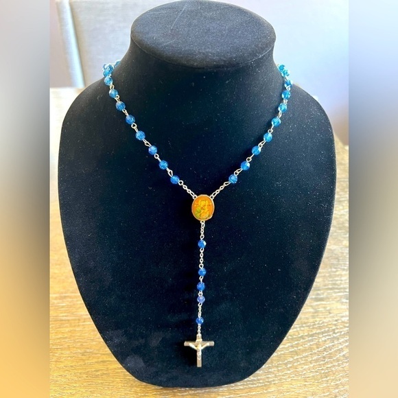 Religious Rosary, blue acrylic beads - Picture 3 of 8